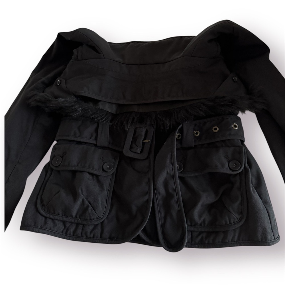 🛍️SALE🛍️ Banana Republic Black Jacket Coat with Faux Fur Detachable Collar - Picture 12 of 16